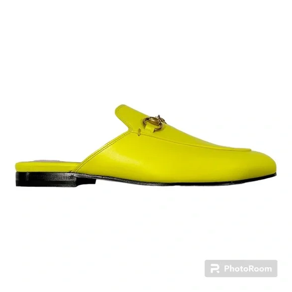 Gucci Princetown Neon Yellow Leather Horsebit Flat Loafer Slides